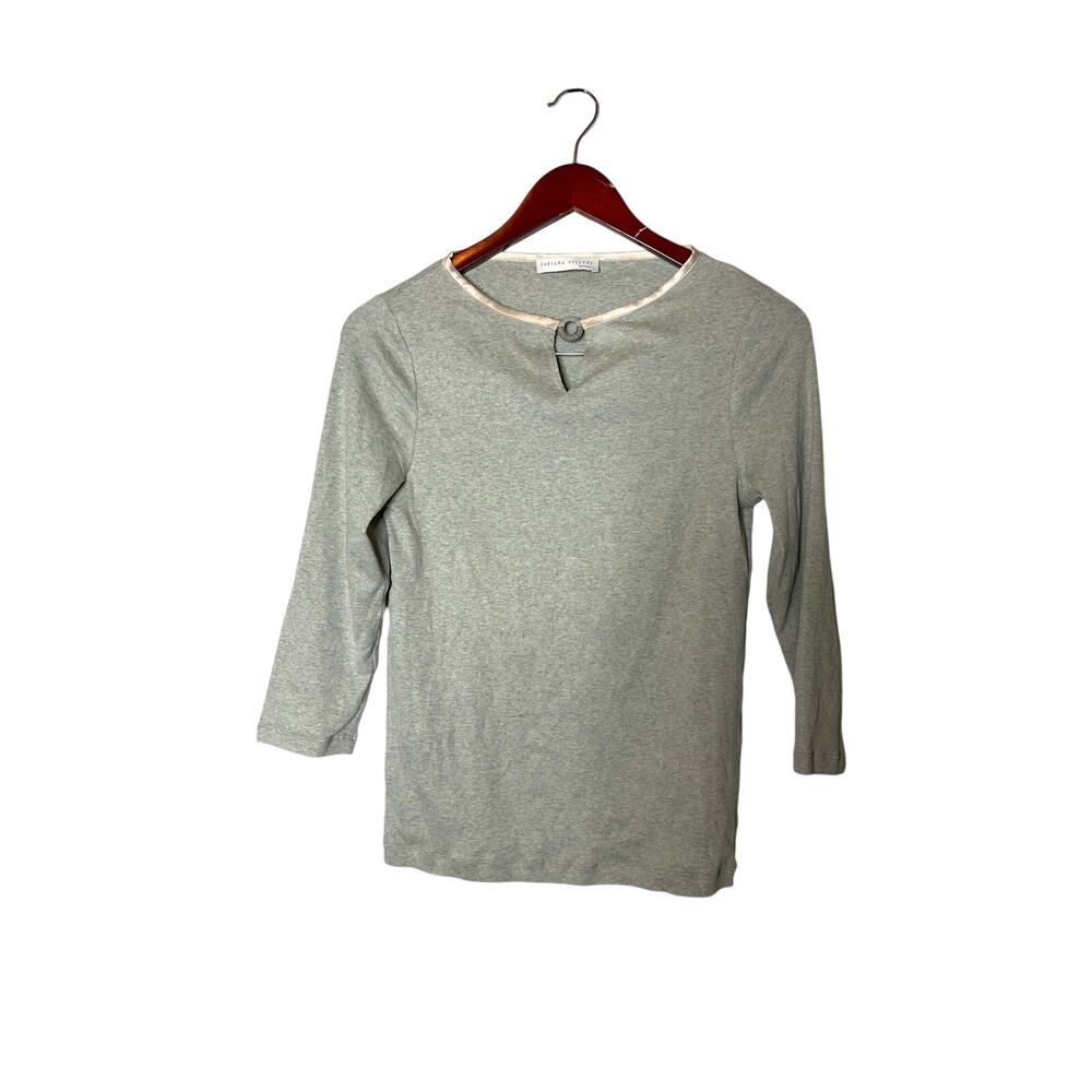Fabiana Filippi Womens Gray 3/4 Sleeve Top Keyhole Contrast Trim Italy Luxury S